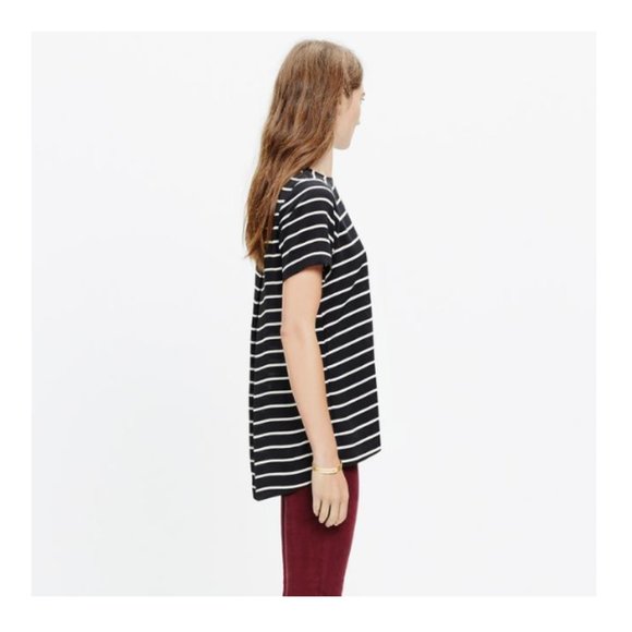 Madewell Silk Tailored Tee in Black and White Stripe | Size XS - Picture 3 of 11